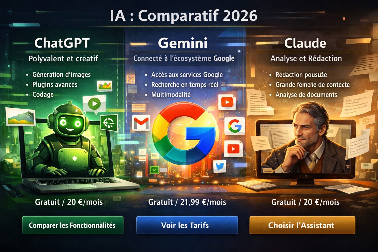 ChatGPT-Gemini-Claude quel assistant IA choisir en 2026
